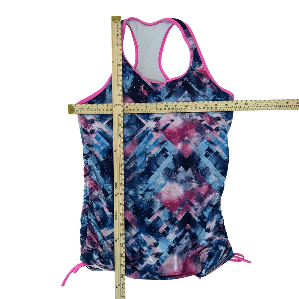Sofibella‎ Athletic Tank Top Galaxy Print Pink Blue Ruched Drawstring Size L - Picture 5 of 9